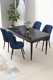 Hanah Home Juego de Comedor de 5 Piezas, Mármol Negro y Azul Marino
